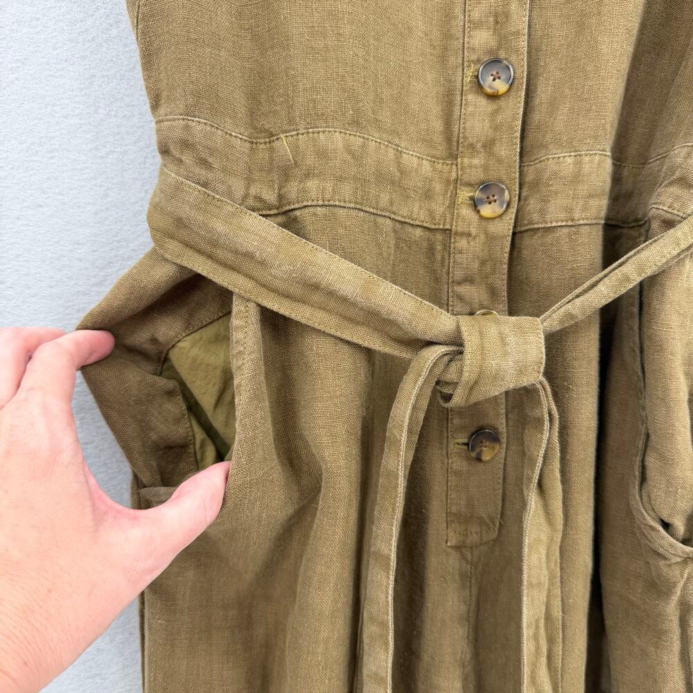 Faherty Alina 100% Linen Sleeveless Waist Tie V-Neck Pockets Button Jumpsuit - Picture 11 of 13